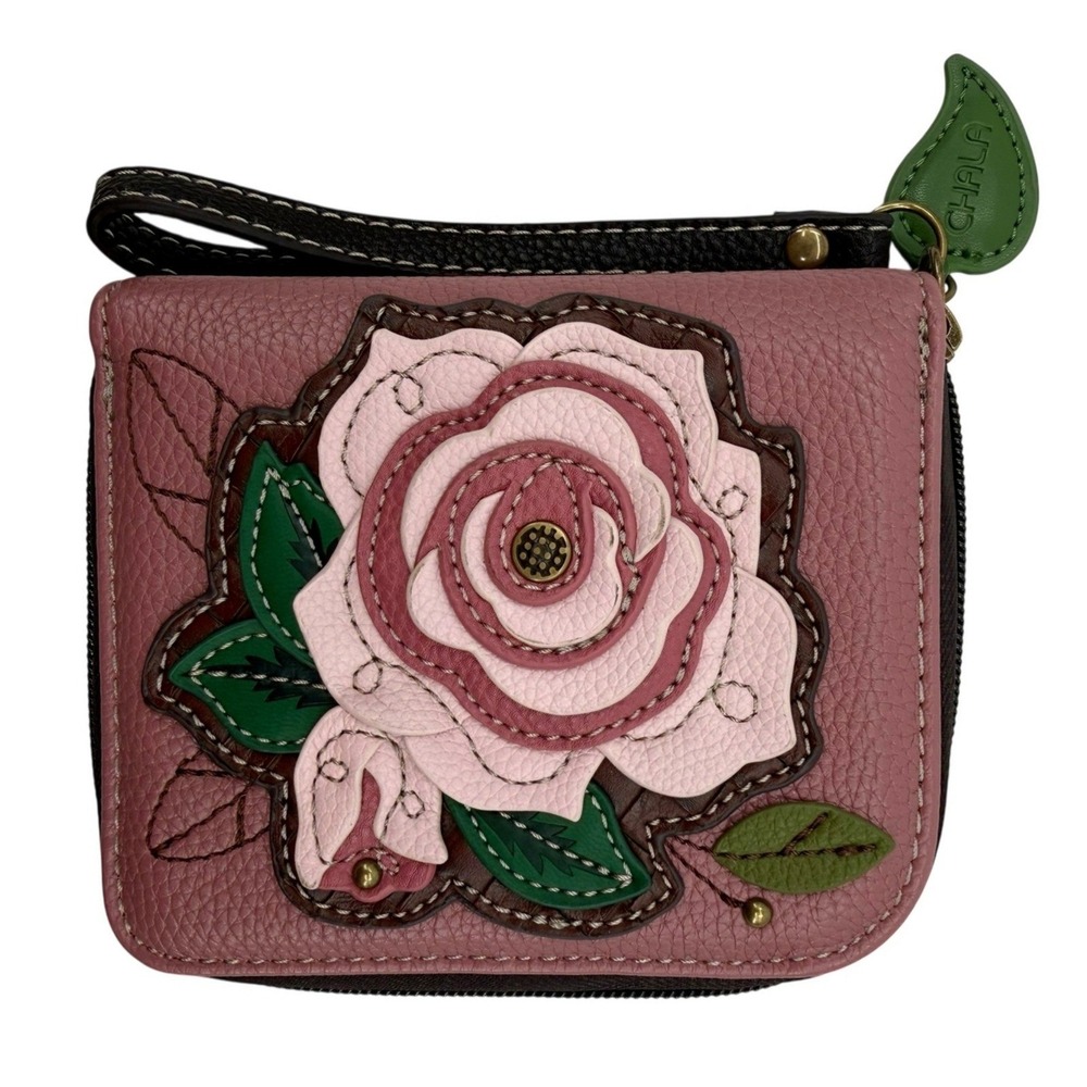 Chala Rose Zip Around Wallet Womens OS Pink Excellent Faux Leather Wristlet